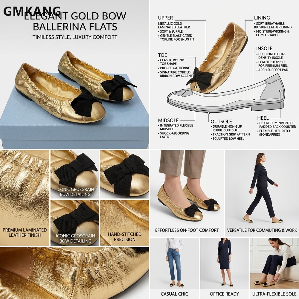 Women's Ballet Flats Bow Pleat - Leather Work Dress recension och pris