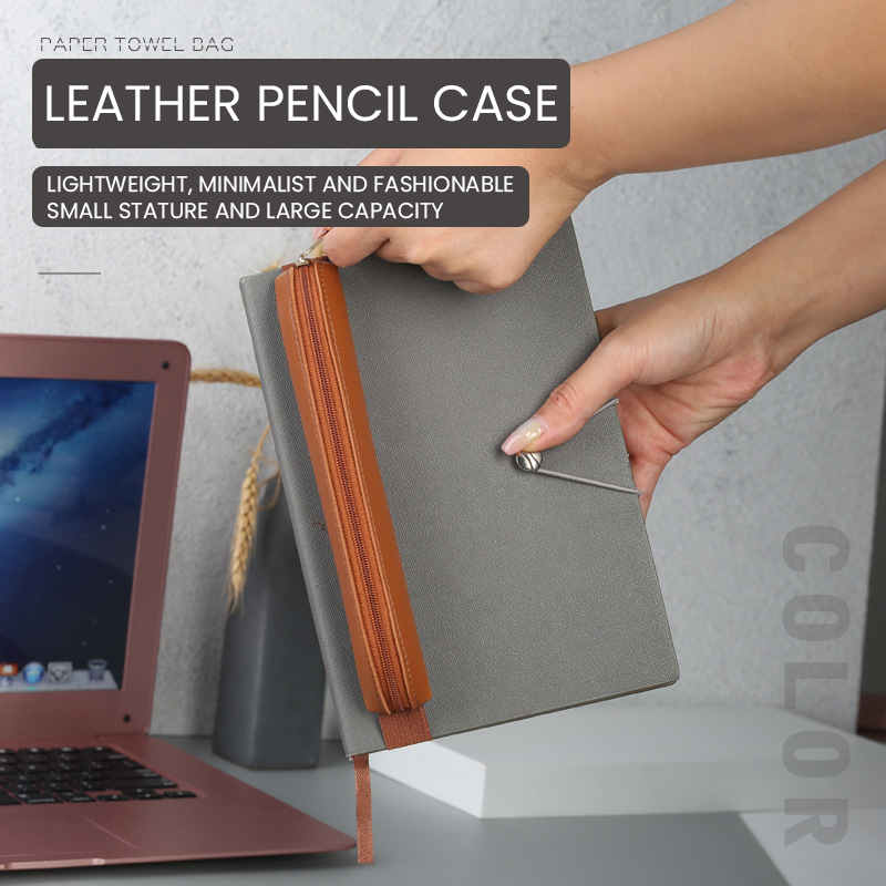Pu Leather Pen Holder Zippered - Leather Work Notepad recension och pris